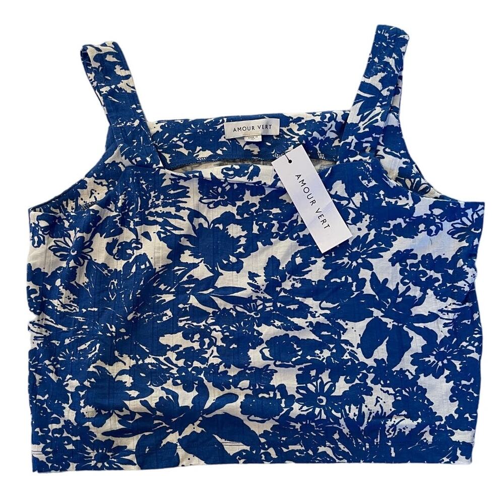 Amour Vert Fitted Blue and White Crop Tank Top
